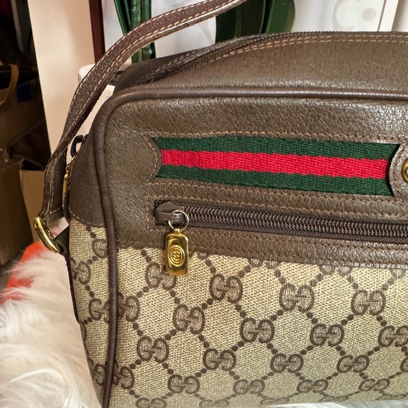 Gucci Brown Canvas and Leather Shoulder Bag with Red & Green Web - Picture 15 of 16